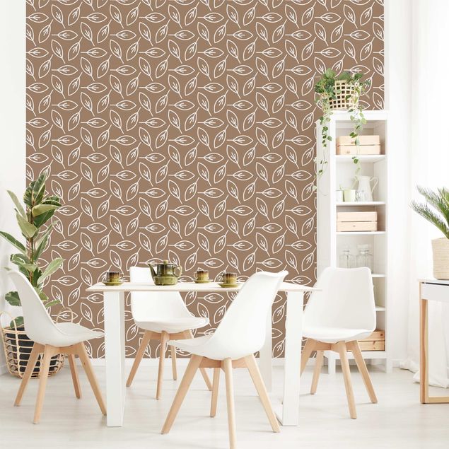Papel pintado flores Natural Pattern Leaf Lines In Front Of Brown