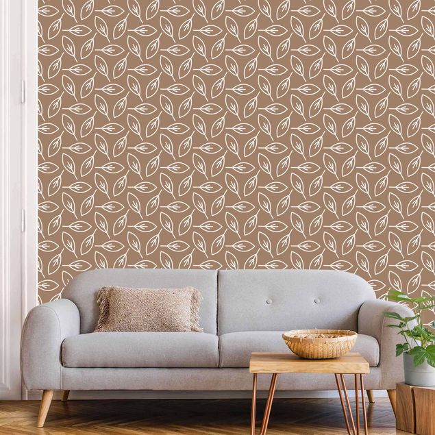 Papel pintado con patrones Natural Pattern Leaf Lines In Front Of Brown