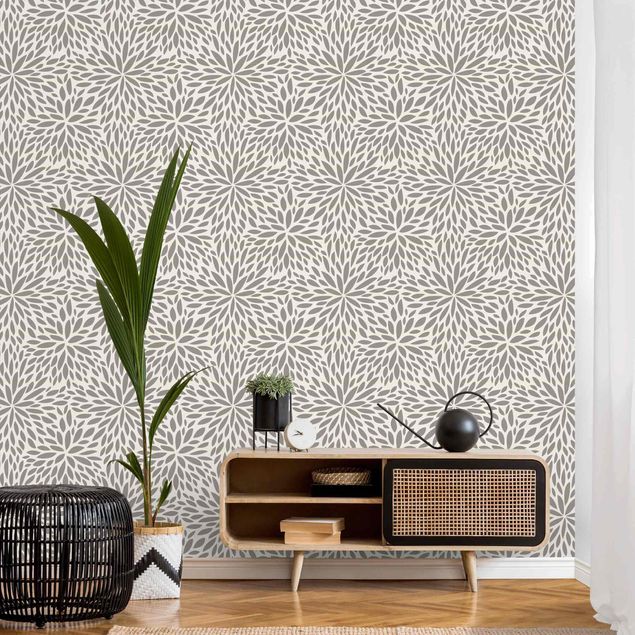 Papel pintado floral Natural Pattern Flowers In Gray