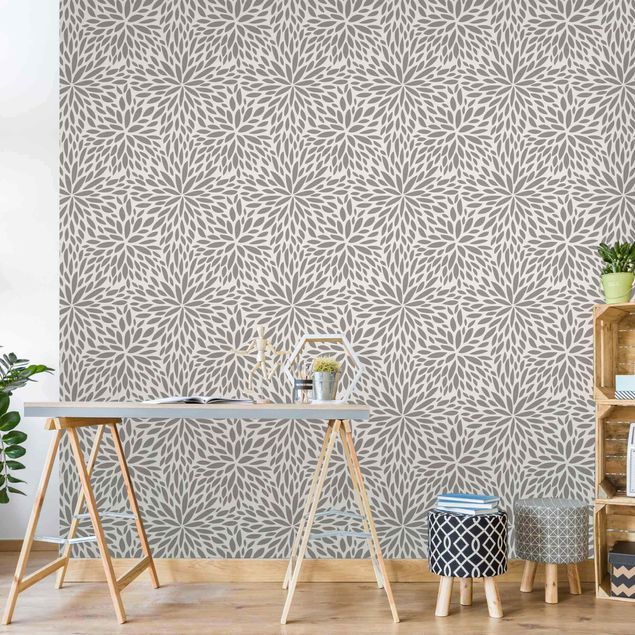 Papel pintado con patrones Natural Pattern Flowers In Gray
