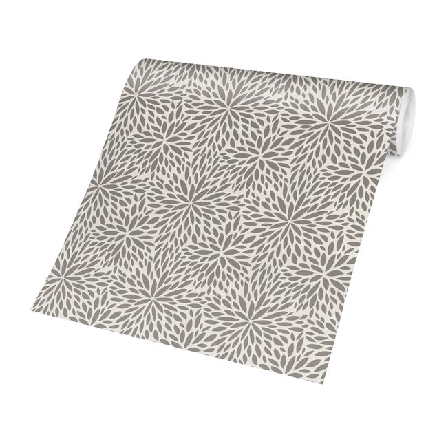 Papel pintado gris Natural Pattern Flowers In Gray