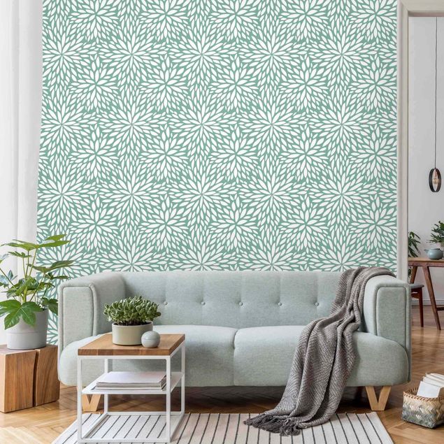 Papel pintado floral Natural Pattern Flowers In Mint