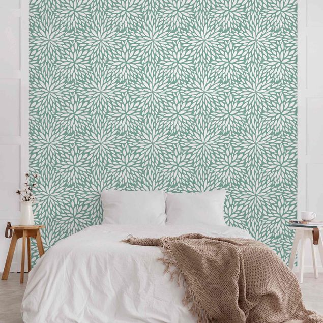 Papel pintado moderno Natural Pattern Flowers In Mint