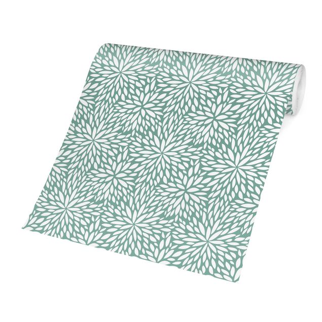 Papel pintado azul Natural Pattern Flowers In Mint