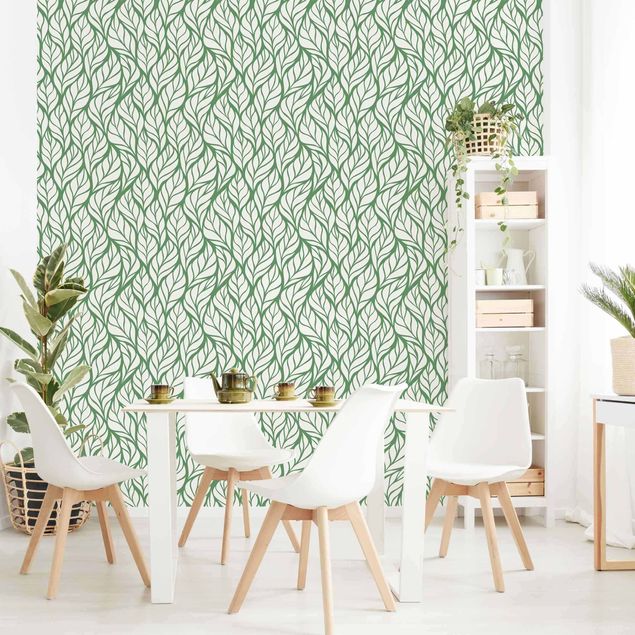 Papel pared flores Natural Pattern Large Leaves On Green