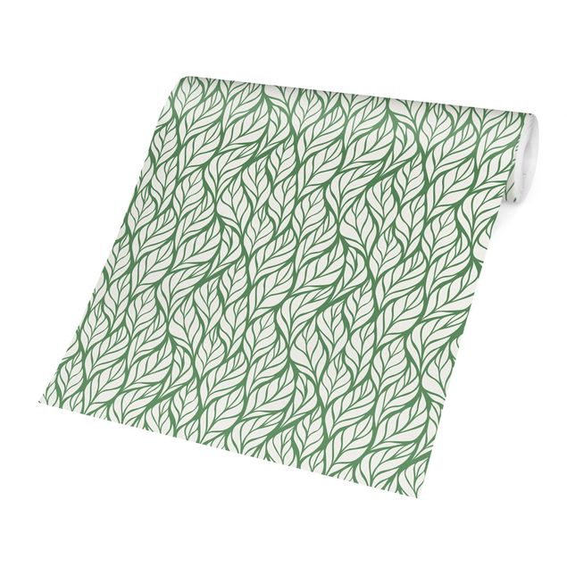 Papel pared verde Natural Pattern Large Leaves On Green