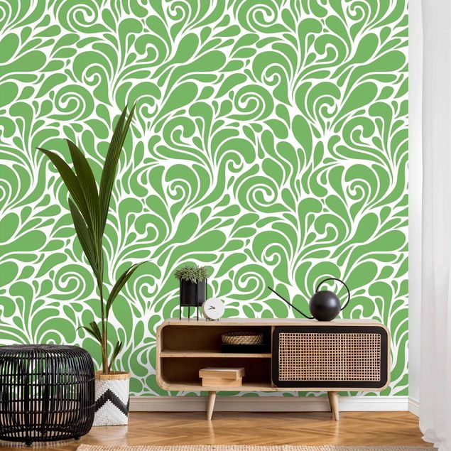 Papel pintado verde Natural Pattern With Loops In Front Of Green