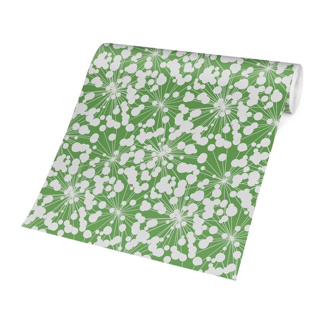 Papel pintado verde Natural Pattern Dandelion With Dots In Front Of Green