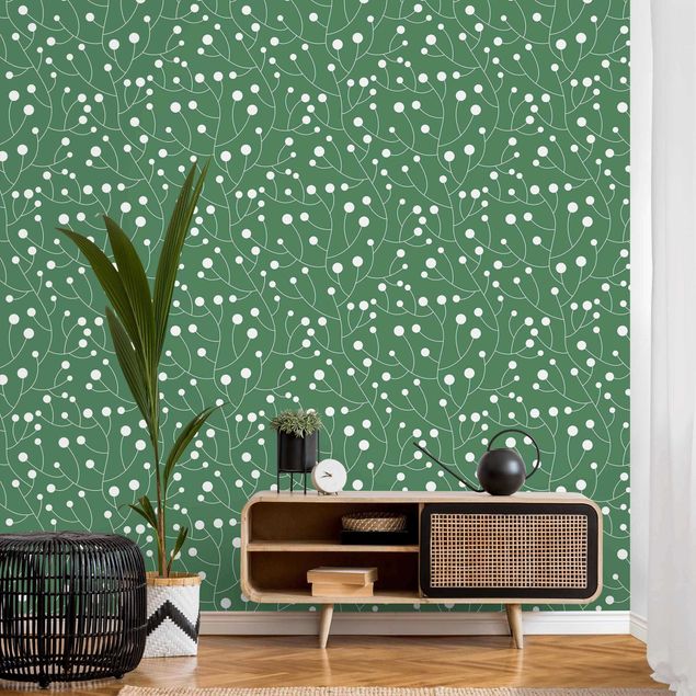 Papel pintado topos Natural Pattern Growth With Dots On Green