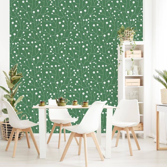 Papel pintado con patrones Natural Pattern Growth With Dots On Green