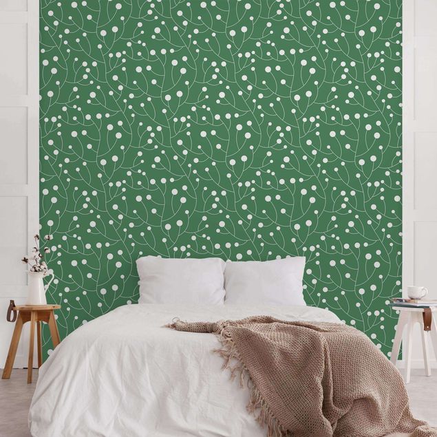 Papeles pintados modernos Natural Pattern Growth With Dots On Green
