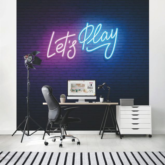 Papel 3d para pared Neon Text Let's Play