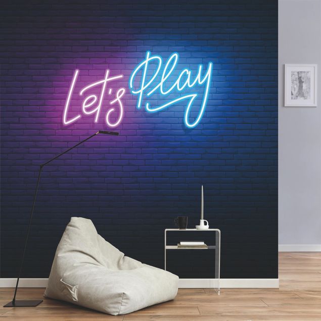 Papel pared azul Neon Text Let's Play