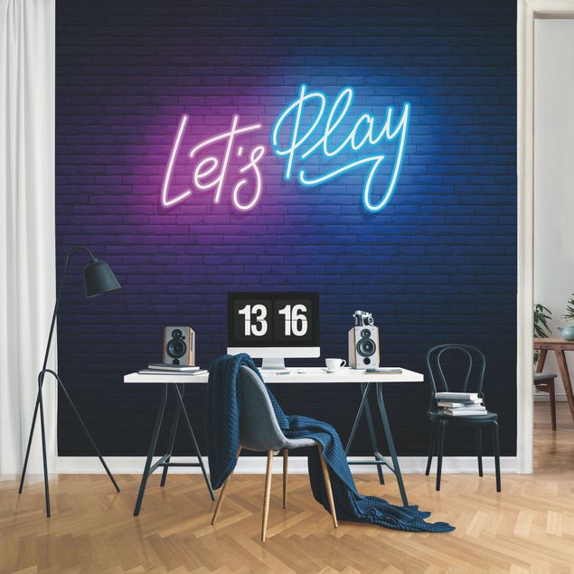 Papel pintado salón moderno Neon Text Let's Play
