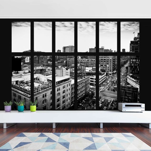 Papel pintado ciudad New York Window View Black And White