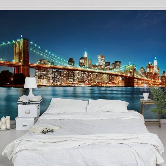 Papel pared New York Nighttime Manhattan Bridge