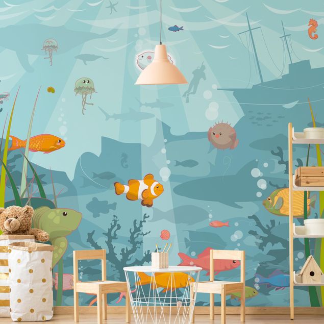 Papel pintado fondo marino infantil No.EK57 Oceanic Landscape