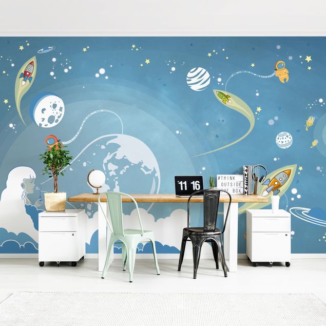 Papel pared azul No.MW16 Colourful Hustle And Bustle In Space