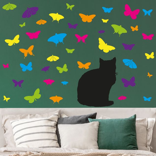 Vinilos gatos NO.RS68 Cat and Butterflies