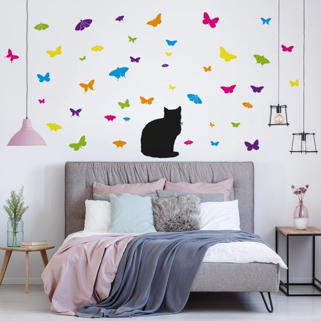 Vinilos pared animales NO.RS68 Cat and Butterflies