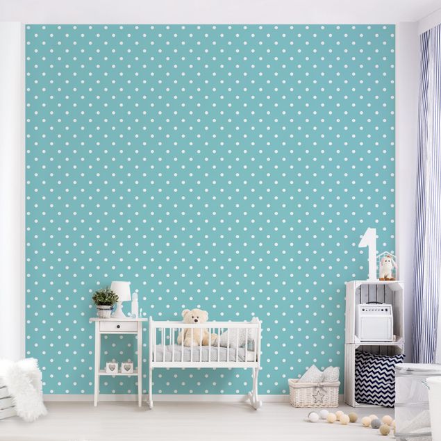 Papel pared geométrico No.YK55 White Dots On Turquoise