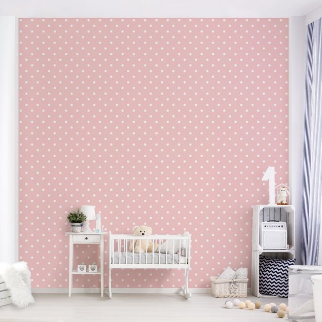 Papel pared geométrico No.YK57 White Dots On Light Pink