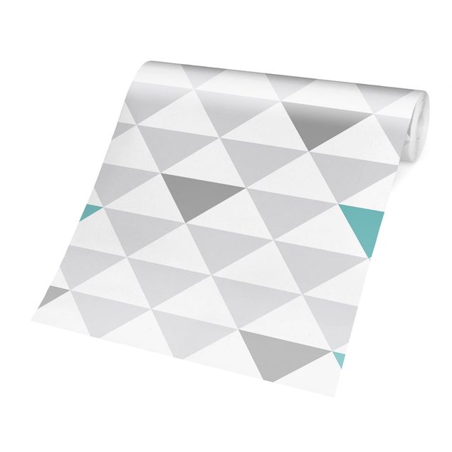 Papeles pintados No.YK64 Triangles Grey White Turquoise
