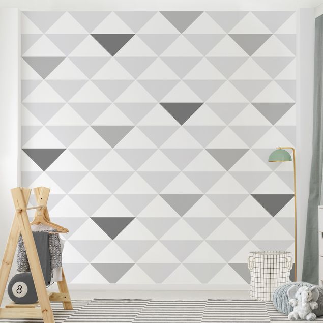 Papel pintado geométrico No.YK66 Triangles Grey White Grey