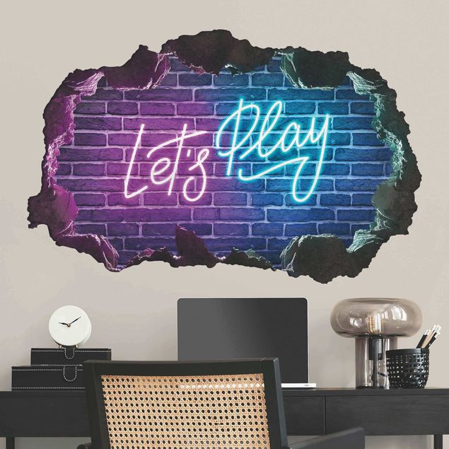 Vinilos pared frases motivadoras Neon Text Let's Play