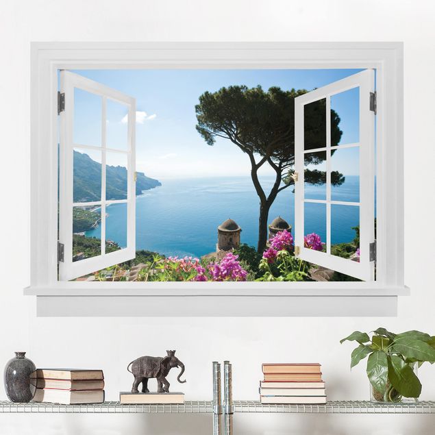 Vinilos de pared islas Open window view from the garden to the sea