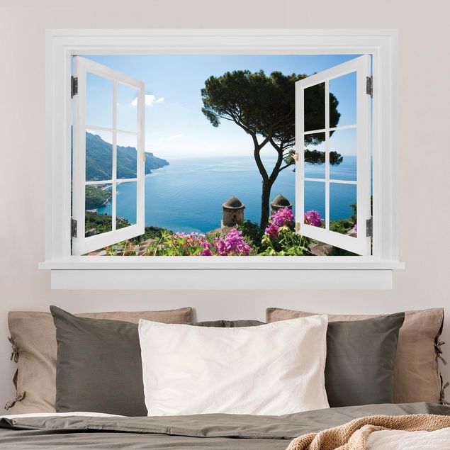 Vinil para pared 3d Open window view from the garden to the sea