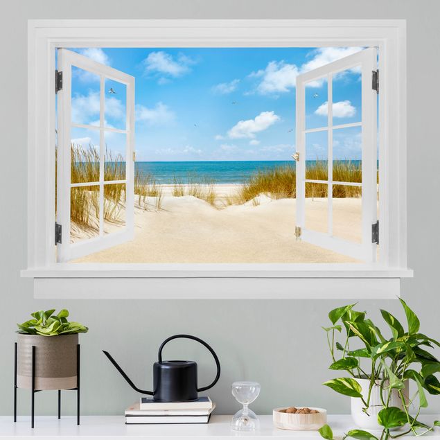 Vinilo 3d pared Open window beach at the North Sea