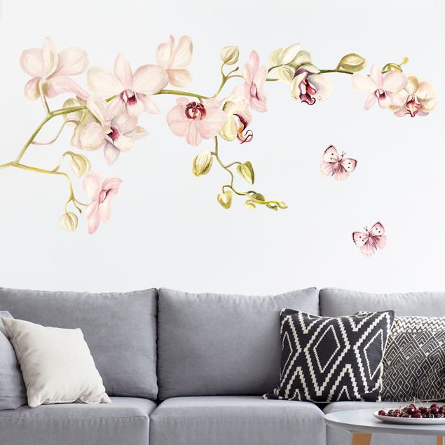 Vinilos de pared orquídeas Orchidenzweig and butterfly in rosé