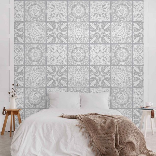 Papel pintado moderno Oriantal Mandala Pattern Mix With Grey