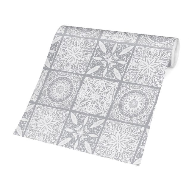 Papel pintado gris Oriantal Mandala Pattern Mix With Grey