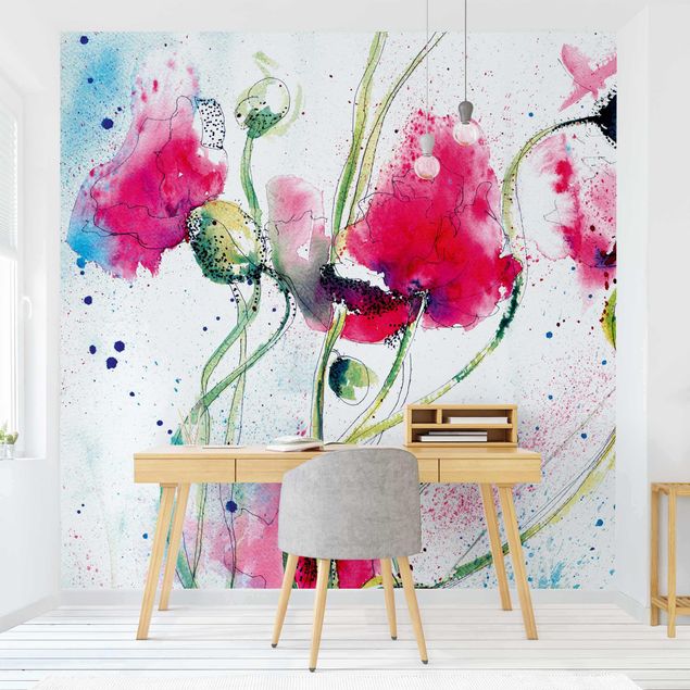Papel pared flores Painted Poppies
