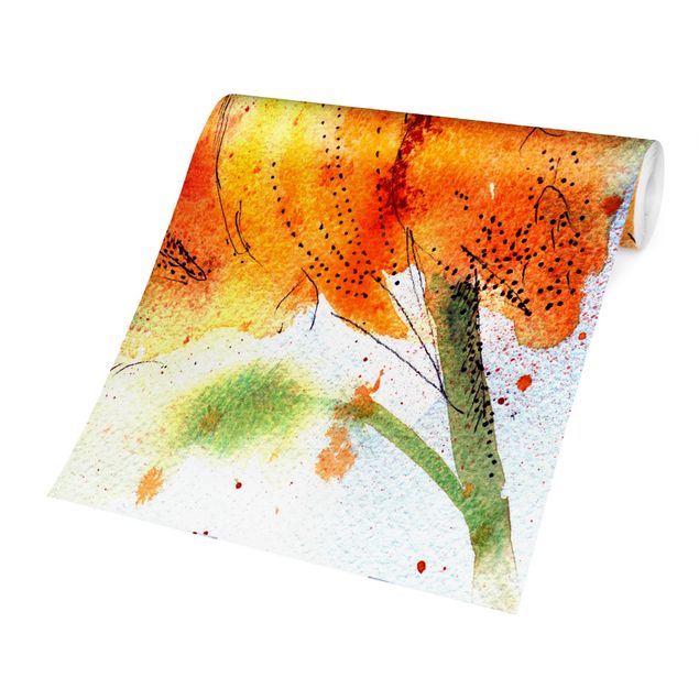 Papel pintado tonos naranjas Painted Sunflower