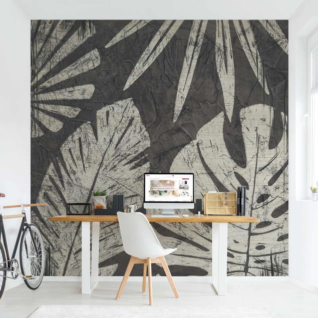 Papel pintado salón moderno Palm Leaves Dark Grey Backdrop