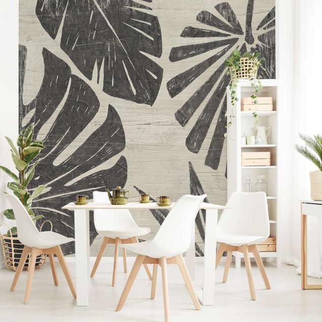 Papel pintado floral Palm Leaves Light Grey Backdrop
