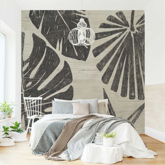 Papel pintado moderno Palm Leaves Light Grey Backdrop