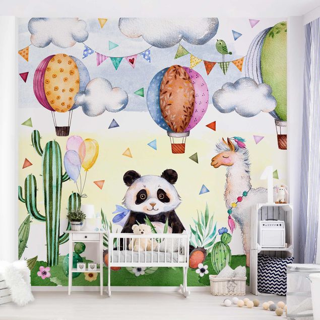 Decoración habitación infantil Panda And Lama Watercolour