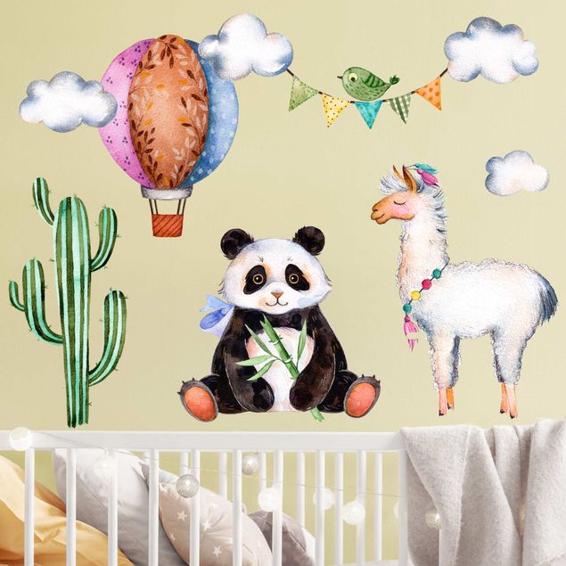 Vinilos de pared pandas Panda and Lama Watercolor Set