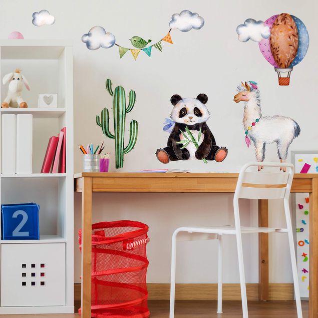 Decoración habitación infantil Panda and Lama Watercolor Set