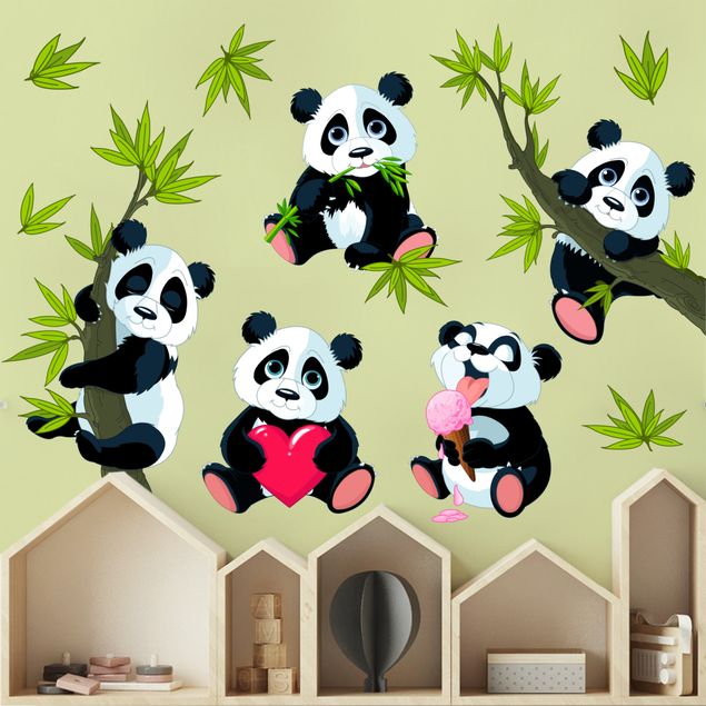 Vinilos de pared pandas Panda bear set heart