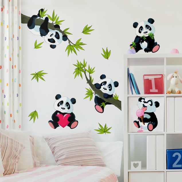 Decoración infantil pared Panda bear set heart