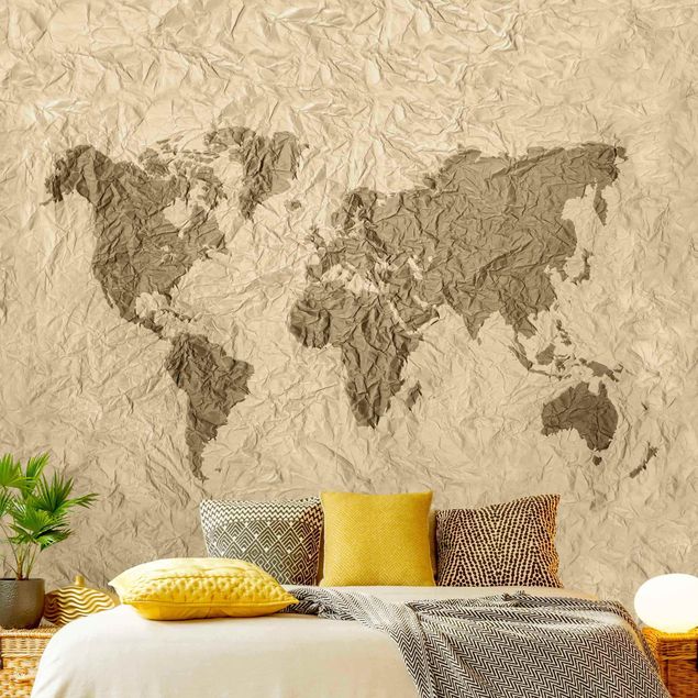 Papeles pintados modernos Paper World Map Beige Brown