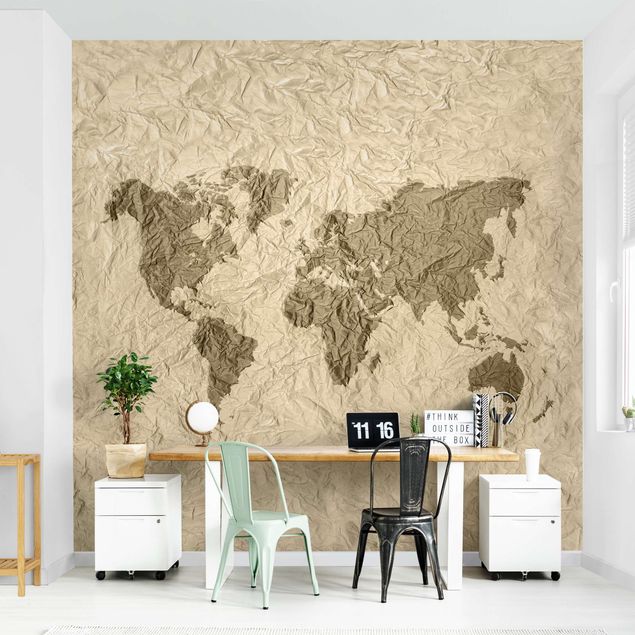 Papel pintado salon beige Paper World Map Beige Brown