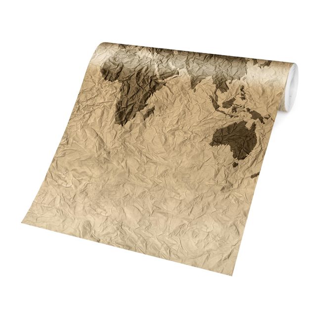 Papeles pintados Paper World Map Beige Brown