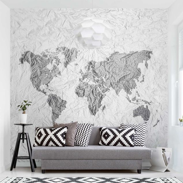 Decoración de cocinas Paper World Map White Grey