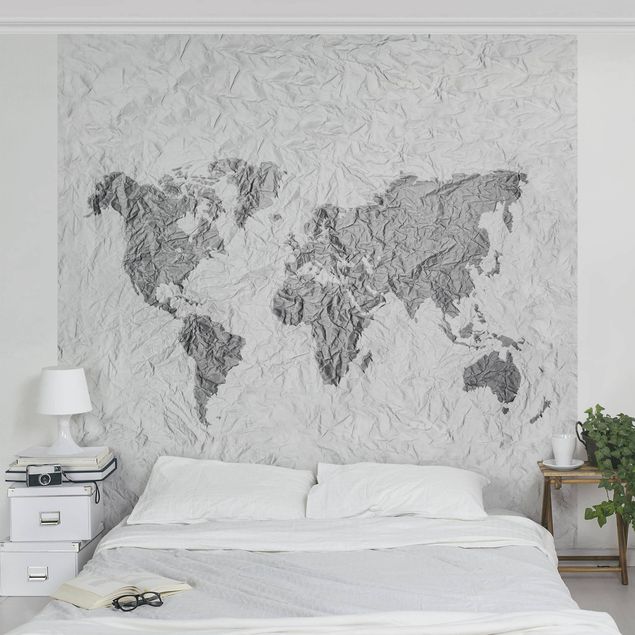 Papel pintado mapamundi Paper World Map White Grey